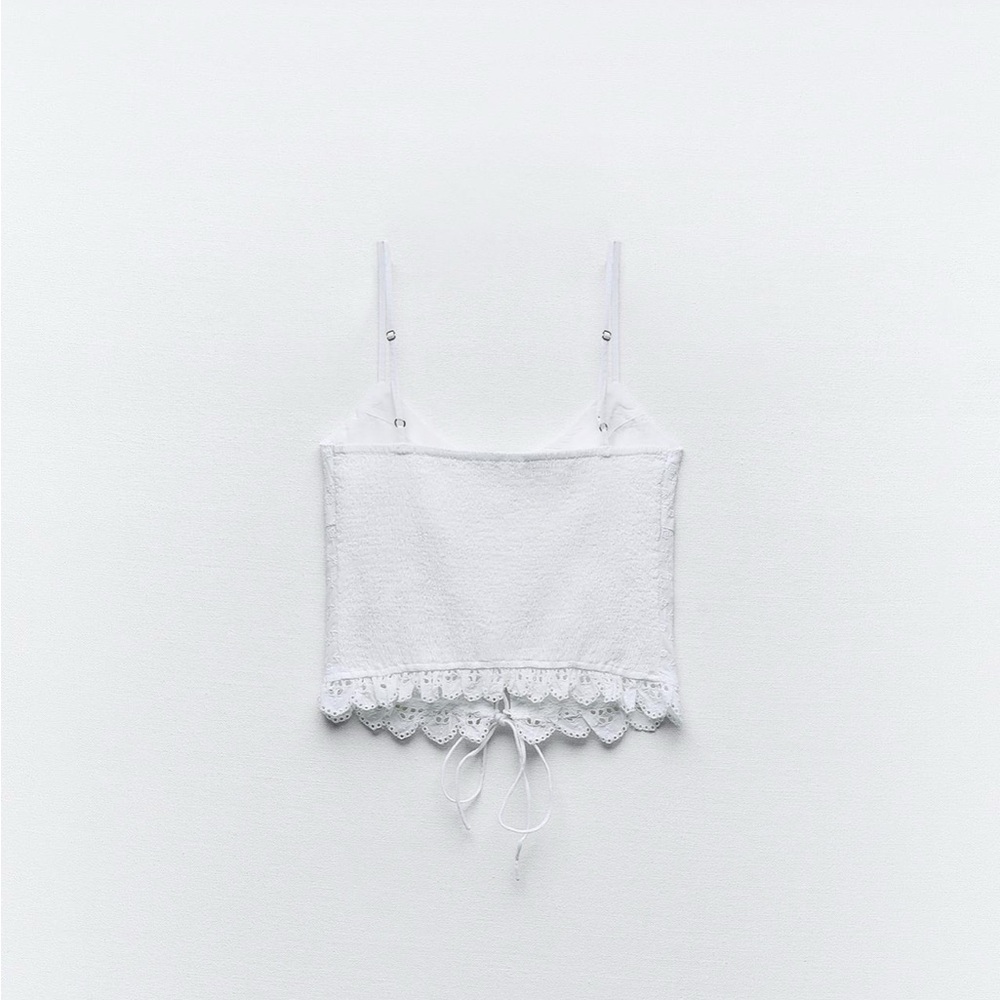 Zara limited edition embroidered cotton tied top - Picture 6 of 9